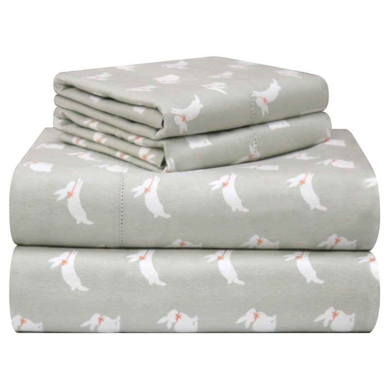 Pointehaven 180 GSM Velvet Feel Luxury 100% Cotton Printed Flannel Sheet Set, Queen, Bunnies - Warm & Cozy - Pre-Shrunk -Deep Pockets - Elastic All Around-Comfy Double Brushed - - Image 1